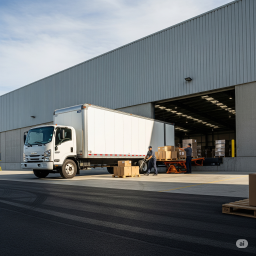 A standard dry cargo truck on the move